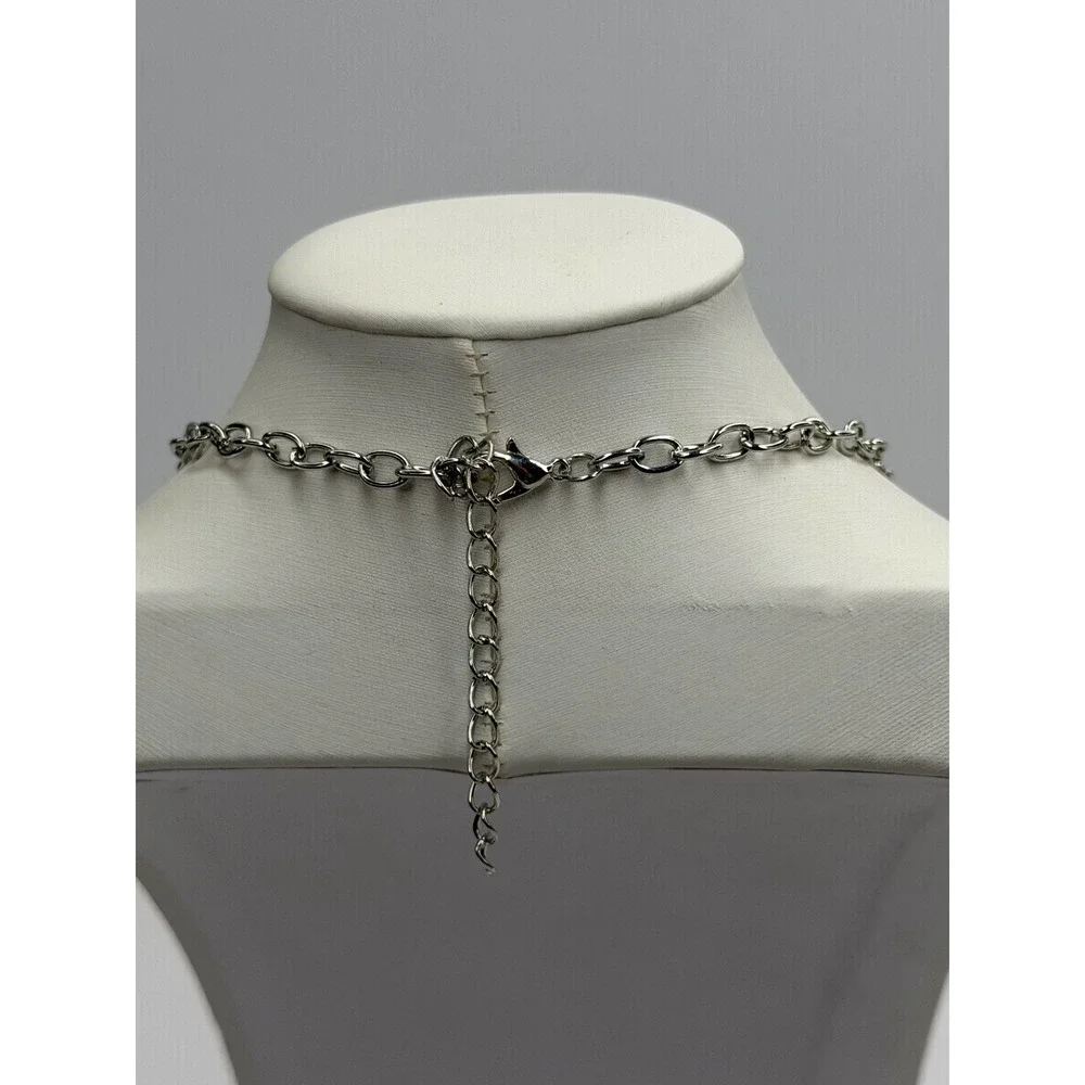 Dark Silver Tone Faceted Stone Statement Bib Necklace Gunmetal Grey Adjustable